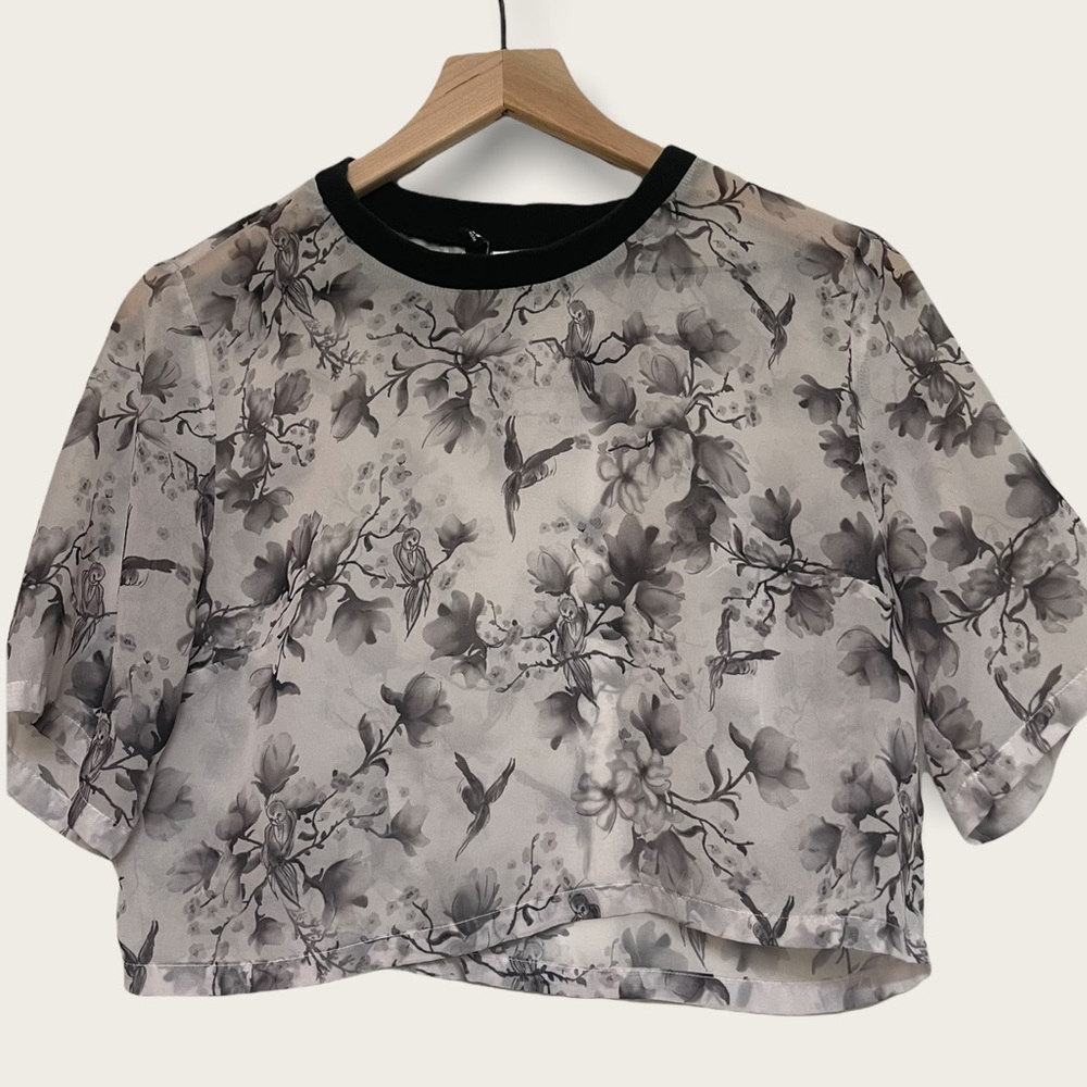 H&M Chiffon Cropped Top Black & White